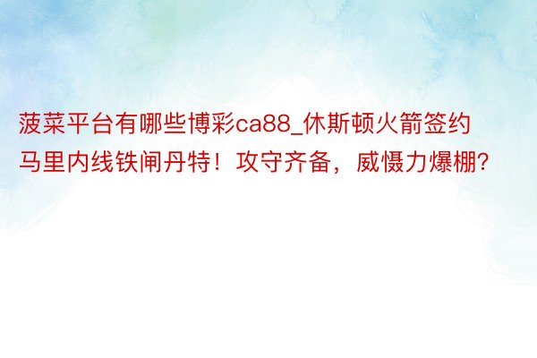 菠菜平台有哪些博彩ca88_休斯顿火箭签约马里内线铁闸丹特！攻守齐备，威慑力爆棚？