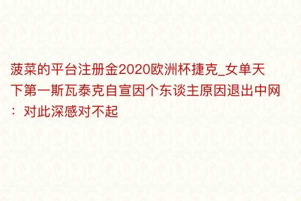 菠菜的平台注册金2020欧洲杯捷克_女单天下第一斯瓦泰克自宣因个东谈主原因退出中网：对此深感对不起